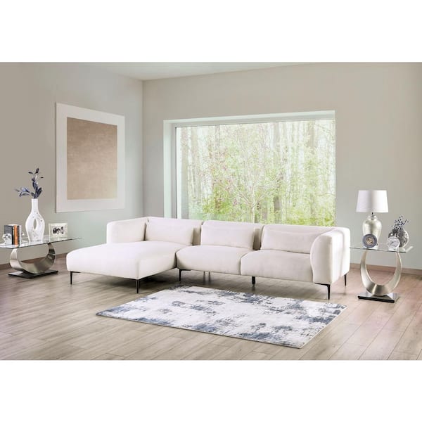 Furniture of America Millie 123 in. Slope Arm 1-Piece Cotton L Shaped Sectional Sofa in Left Facing White With Feather Blend Cushions