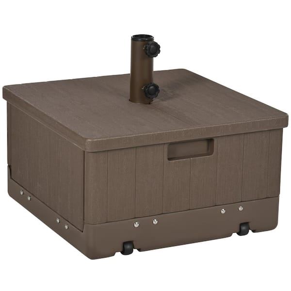 Zeus & Ruta 3-in-1 Fillable Patio Umbrella Base in Brown, Coffee Table, Flower Box Planter with Wheels, Handles for Outdoor