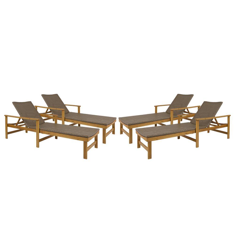 Rustic Acacia Wood & Wicker Chaise Lounge Set, Natural & Mocha