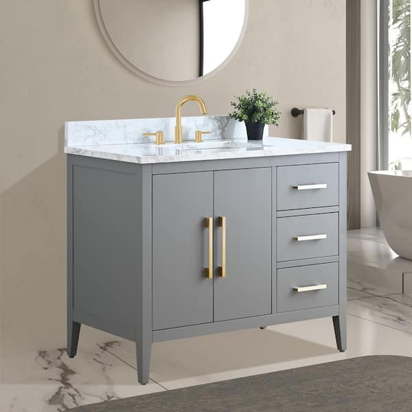 42 in. W x 22 in. D x 34 in. H Single Sink Bathroom Vanity Cabinet in Cashmere Gray with Engineered Marble Top