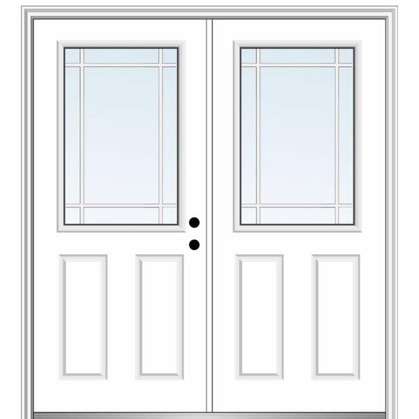MMI Door 64 in. x 80 in. Prairie Internal Muntins Left-Hand Inswing 1/2-Lite Clear Primed Fiberglass Smooth Prehung Front Door