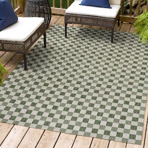 Aimee Traditional Cottage Checkerboard Green/Cream 4 ft. x 6 ft. Indoor/Outdoor Area Rug