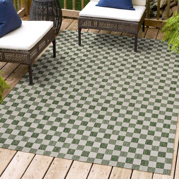 Aimee Traditional Cottage Checkerboard Green/Cream 8 ft. x 10 ft. Indoor/Outdoor Area Rug