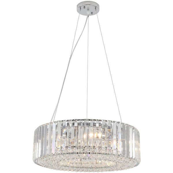 ADSENSTY 6-Light Chrome Drum Chandelier Hanging Pendant Light with Crystal Shade