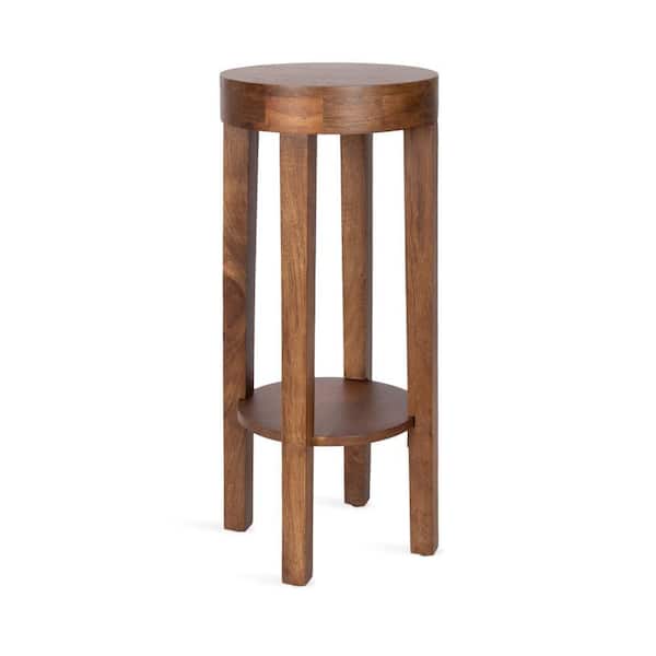 Talcott 12 in. Walnut Brown Round Solid Wood End Table