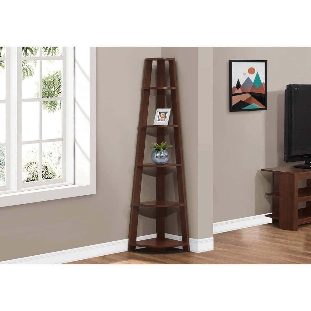 71.25 in. Brown Faux Wood 5-Shelf Corner Bookcase