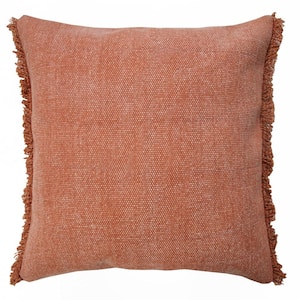 Neera Adobe Clay Brown Solid Fringe Soft Polyfill 20 in. x 20 in. Throw Pillow