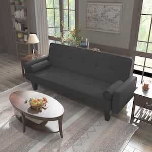 72 in. W Dark Gray Linen Fabric Modern Convertible Sofa Bed with Removable Armrests