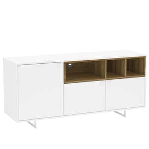 Honolulu White and Walnut TV Stand Fits TV's up to 65 in. with 3-Cabinets