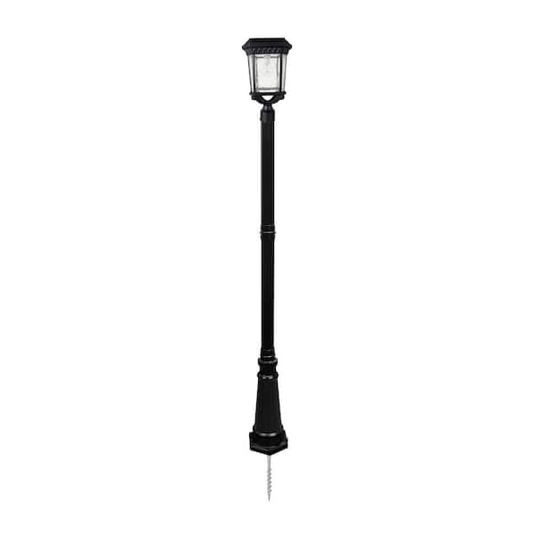 Gama Sonic Colonial 1-Light Black Outdoor Post Light with Lamp Post 6.5 ft. Matte Black Cast Aluminum Post with inground Anchor