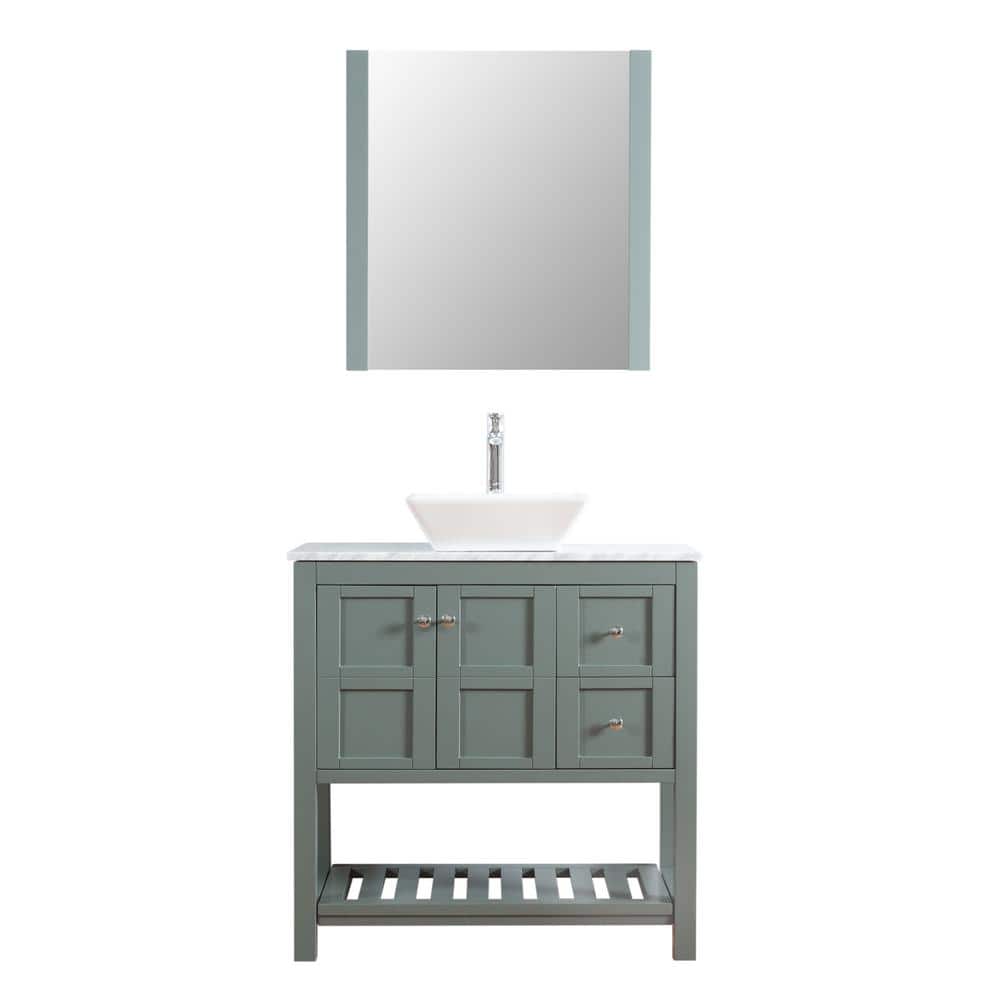 Manhattan 36 in. W x 18 in. D Bath Vanity in Gray with Marble Vanity