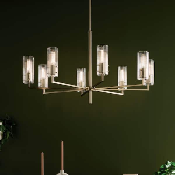 Velestino 40.25 in. 8-Light Champagne Bronze Modern Shaded Cylinder Chandelier for Dining Room