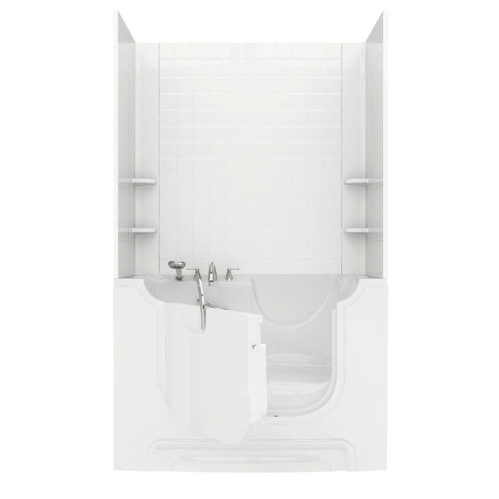 60'' x 30'' White Walk-In Soaking Fiberglass Bathtub with Faucet