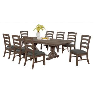 Dom 9-Piece Rectangular Wood Top and Gray-Rustic Walnut Dining Table Set