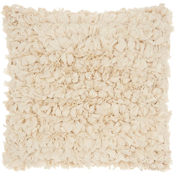 Mina Victory Lifestyles Beige Shag 20 in. x 20 in. Throw Pillow