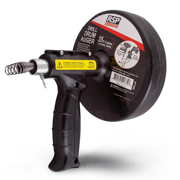 PLUMBFLEX 1/4 in. x 25 ft. Drill and Manual Drum Auger with Steel Plumbing Drain Snake Drain Cleaning Cable to Remove Drain Clogs