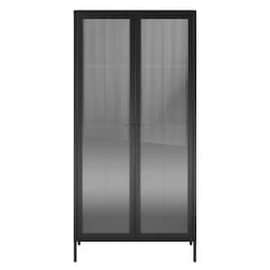 Ashbury Heights 35.38 in. W Wood Closet System with Fluted Glass Metal Locker, Black