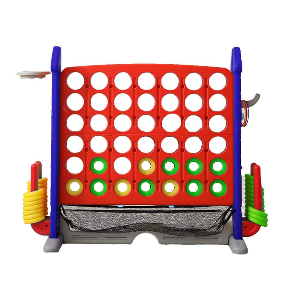 Outdoor 4 Score Giant Game Set with Mesh Bag Jumbo Connect 4 Basketball Hoop Ring Toss, Golf Games and Height Adjustable