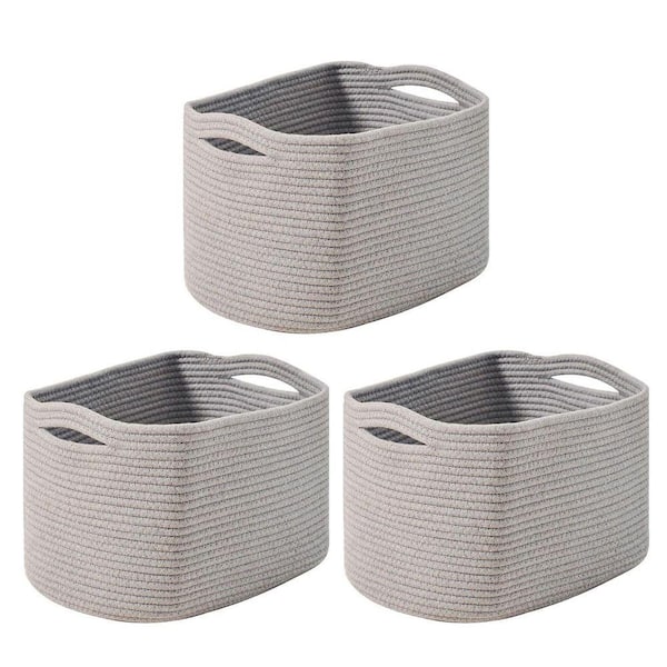 Gray 15 in. x 9.5 in. Cotton Decorative Basket Set of 3 with