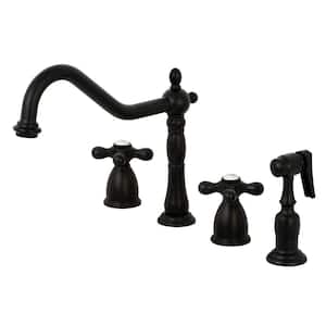 Heritage 2-Handle 8 in. Widespread Standard Kitchen Faucet and Brass Sprayer in Matte Black