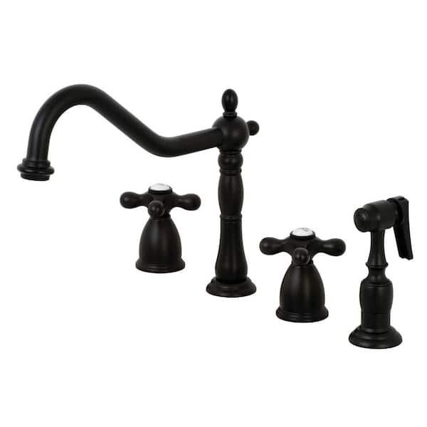 Kingston Brass Heritage 2-Handle 8 in. Widespread Standard Kitchen Faucet and Brass Sprayer in Matte Black
