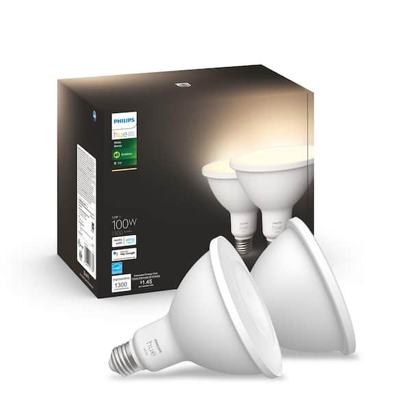 Philips Hue 100-Watt Equivalent PAR38 Smart Waterproof Soft White (2700K) Light Bulb (2-Pack)