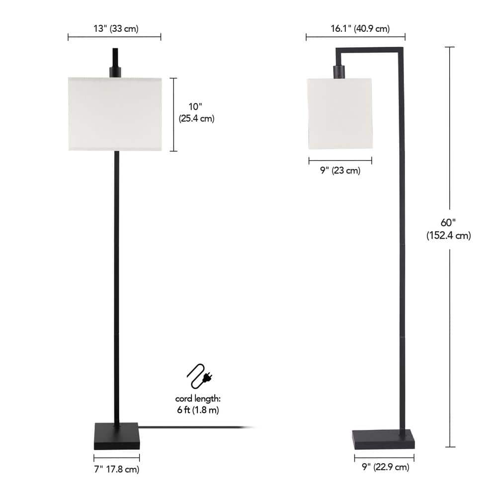 Matte Black Adjustable Floor Lamp with Beige Linen Shade