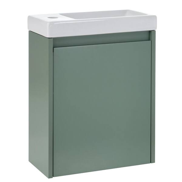 FAMYYT 16 in. W x 8.7 in. D x 21 in. H Single Sink Floating Versatile Installation Bath Vanity in Green with White Ceramic Top