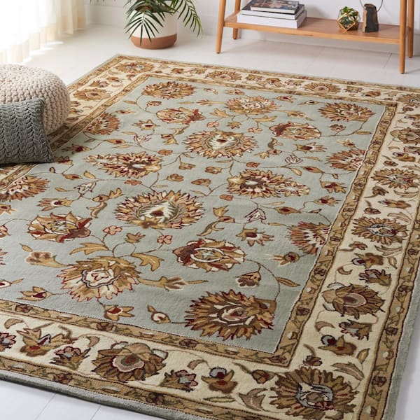 Total Performance 6 ft. x 9 ft. Light Blue/Ivory Floral Border Area Rug