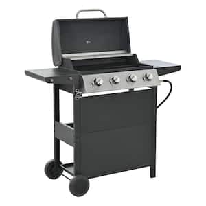 Stainless Steel 4-Burner Portable Propane Gas Grill, 34,200 BTU Cabinet Style BBQ Gas Grill Outdoor Cooking in Black