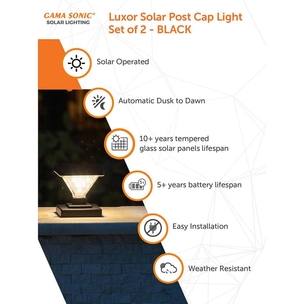 Black Solar LED Dusk to Dawn Post Cap Lights Multipack