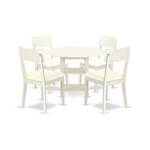 5-Piece Linen White Finish Solid Wood Top - Round Dining Room Set - Seats 4