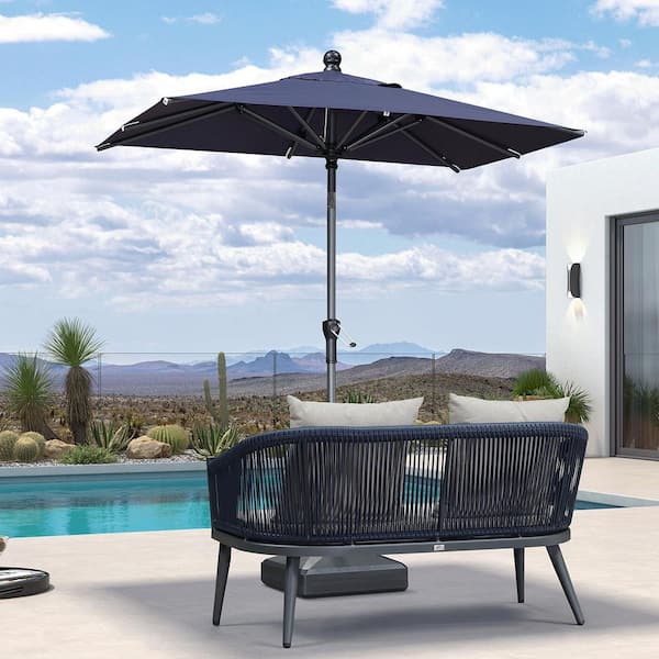 4 ft. x 6 ft. Aluminum Crank and Tilt Outdoor Patio Market Umbrella in Navy Blue