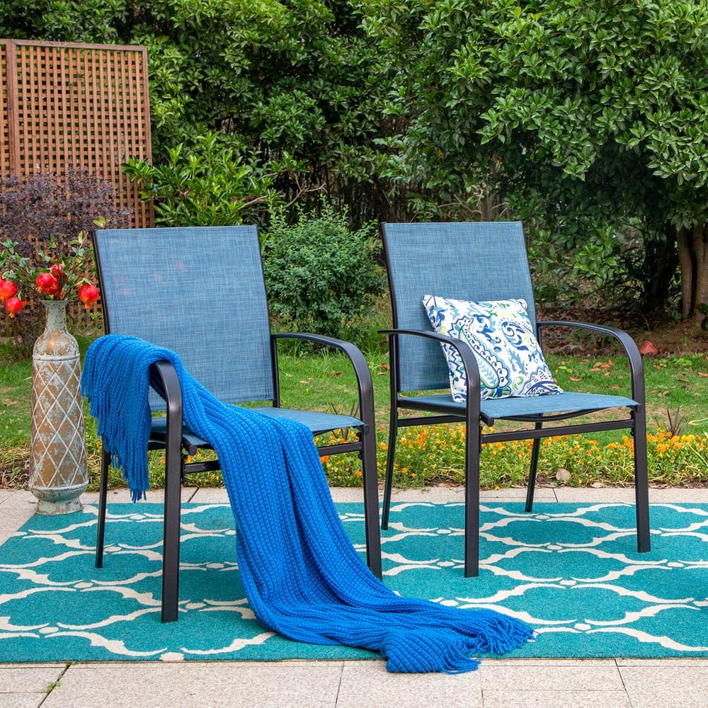 Blue Ergonomic Steel Patio Dining Armchairs Set