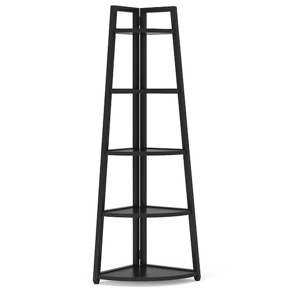 TRIBESIGNS WAY TO ORIGIN Jannelly 70 in. Black Wood 5tier 5 Shelf Corner Ladder Bookcase with Open Back