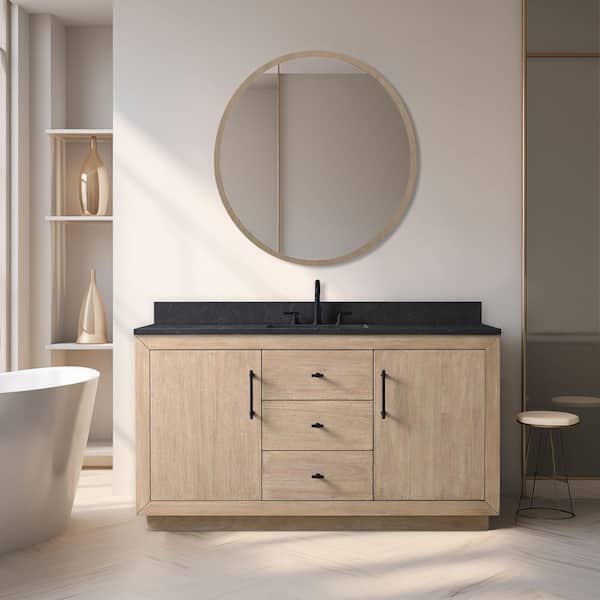 60 in. W x 22 in. D x 38 in. H Single Sink Bath Vanity in Light Wheat with Black Stone Top
