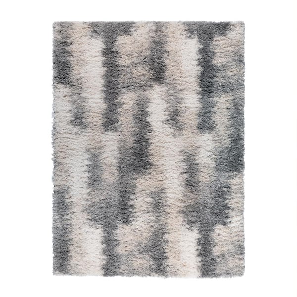 PRIVATE BRAND UNBRANDED Bazaar Caridad Arit Beige 8 ft. x 10 ft. Abstract Shag Indoor Area Rug