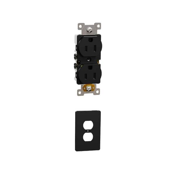 X Series Matte Black Duplex Outlet Combo: 1-Gang Midsize Plus Wall Plate and 15 Amp Tamper Resistant Outlet