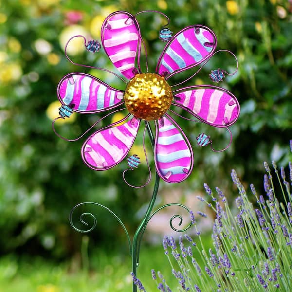 Exhart Whimsy Flower 3.0 ft. Purple Metal Garden Stake 16704-RS ...