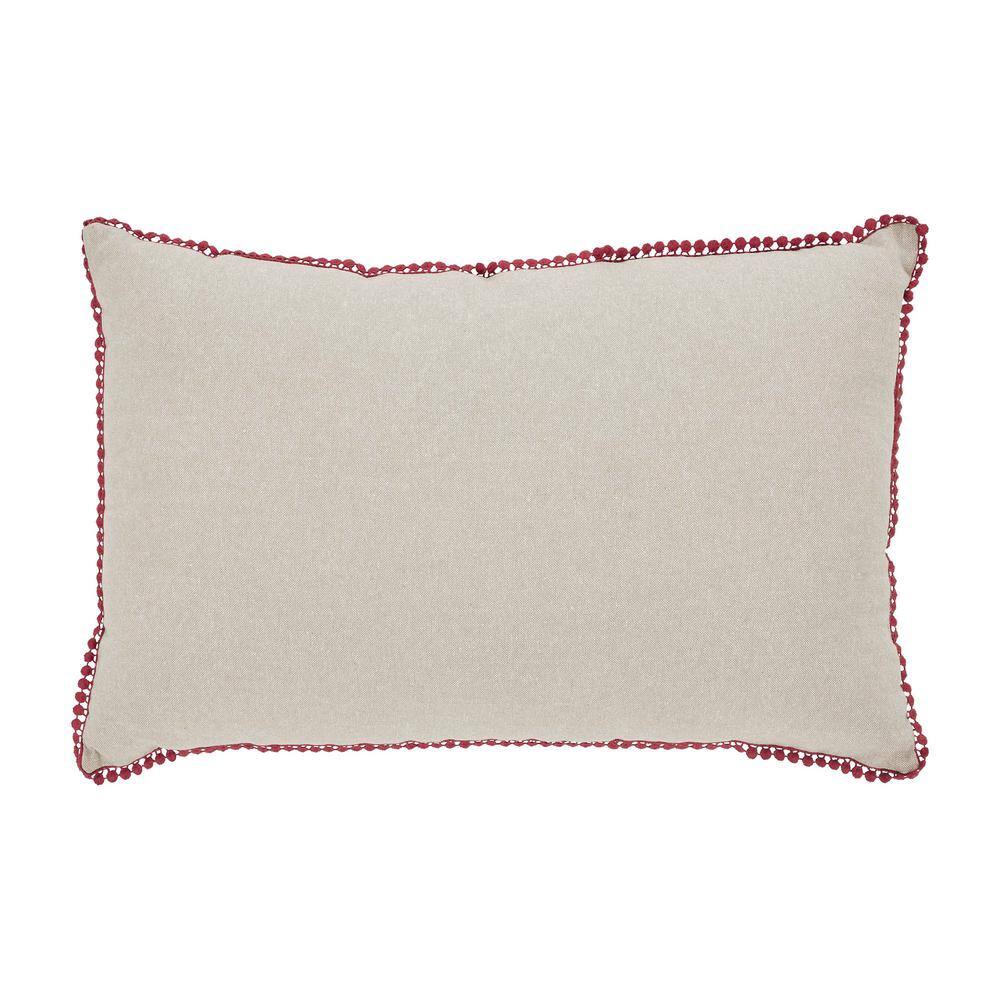 Merry Christmas Charcoal and Red Cotton Embroidered Throw Pillow