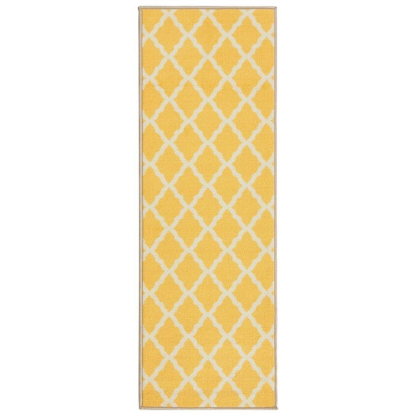 Ottomanson Glamour Collection Non-Slip Rubberback Moroccan Trellis Design 2x5 Indoor Runner Rug, 1 ft. 8 in. x 4 ft. 11 in., Yellow