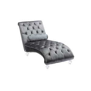 White Composite Outdoor Chaise Lounge with Silver Velvet Cushions