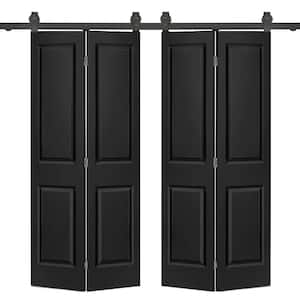 60 in. x 80 in. 2 Panel Black Painted MDF Composite Double Bi-Fold Barn Door with Sliding Hardware Kit