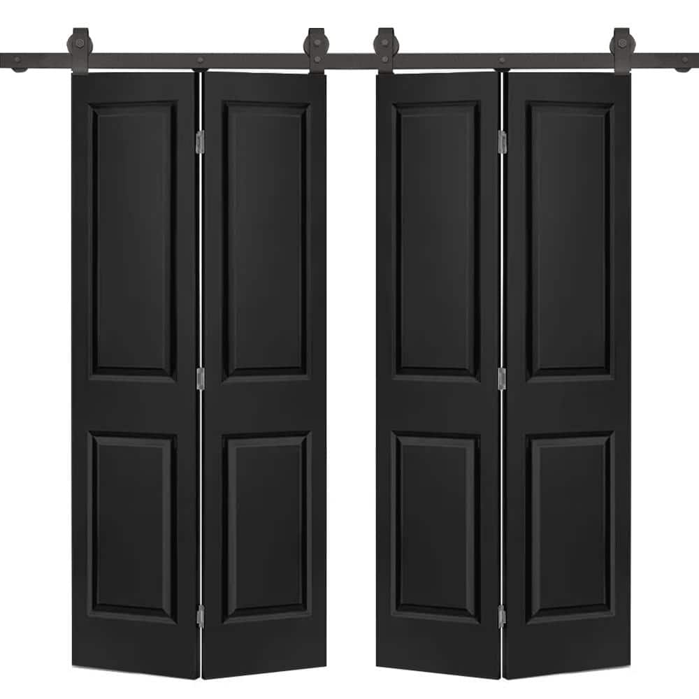 CALHOME 72 in. x 80 in. Hollow Core 2Panel Black MDF Composite Double BiFold Barn Doors with