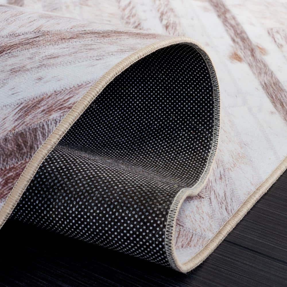 Beige and Brown Faux Hide Washable Area Rug