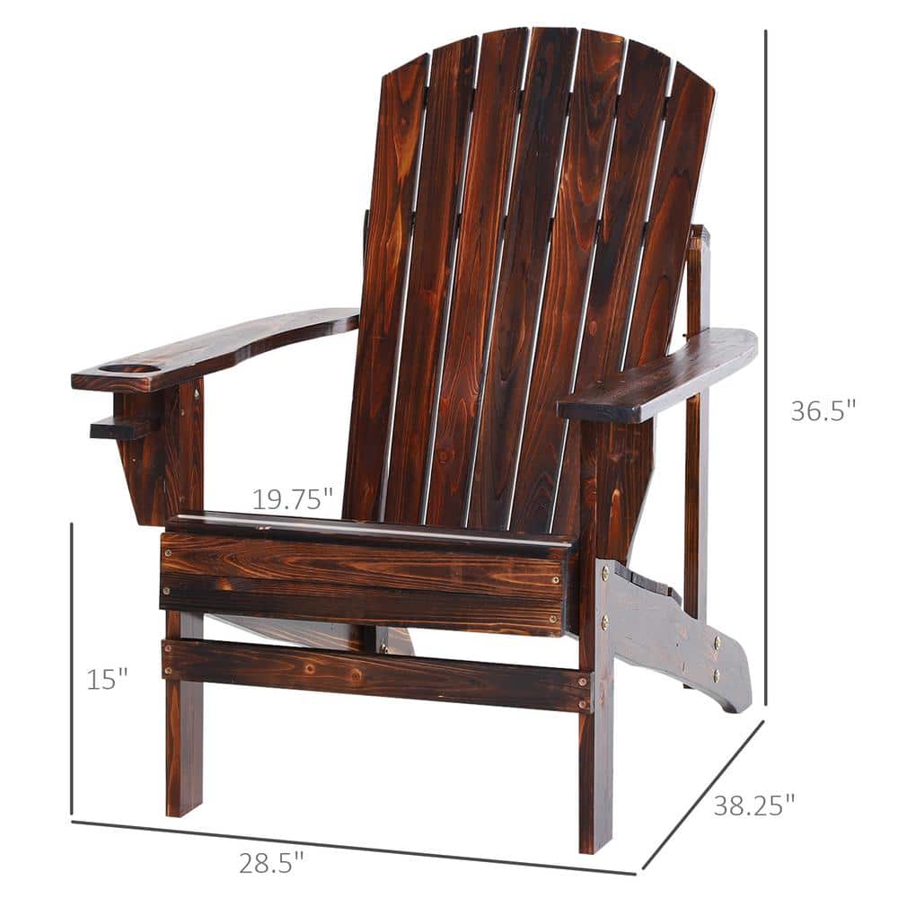 Outsunny Dark Brown Fir Wood Adirondack Chair with Cupholder