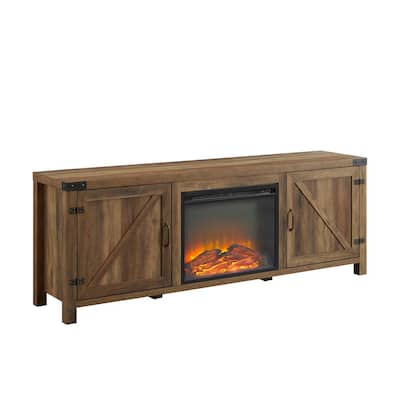 70 in. Reclaimed Barnwood Farmhouse Double Barn Door Fireplace TV Stand Fits TVs up to 80 in.