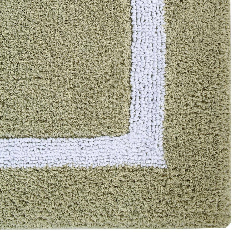 Sage and White Cotton Reversible Bath Rug, 24" x 40"