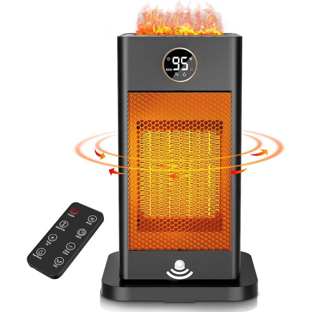 1500 W 5 in. Black Indoor Tower Ceramic Forced Air Space Heater with Fast H