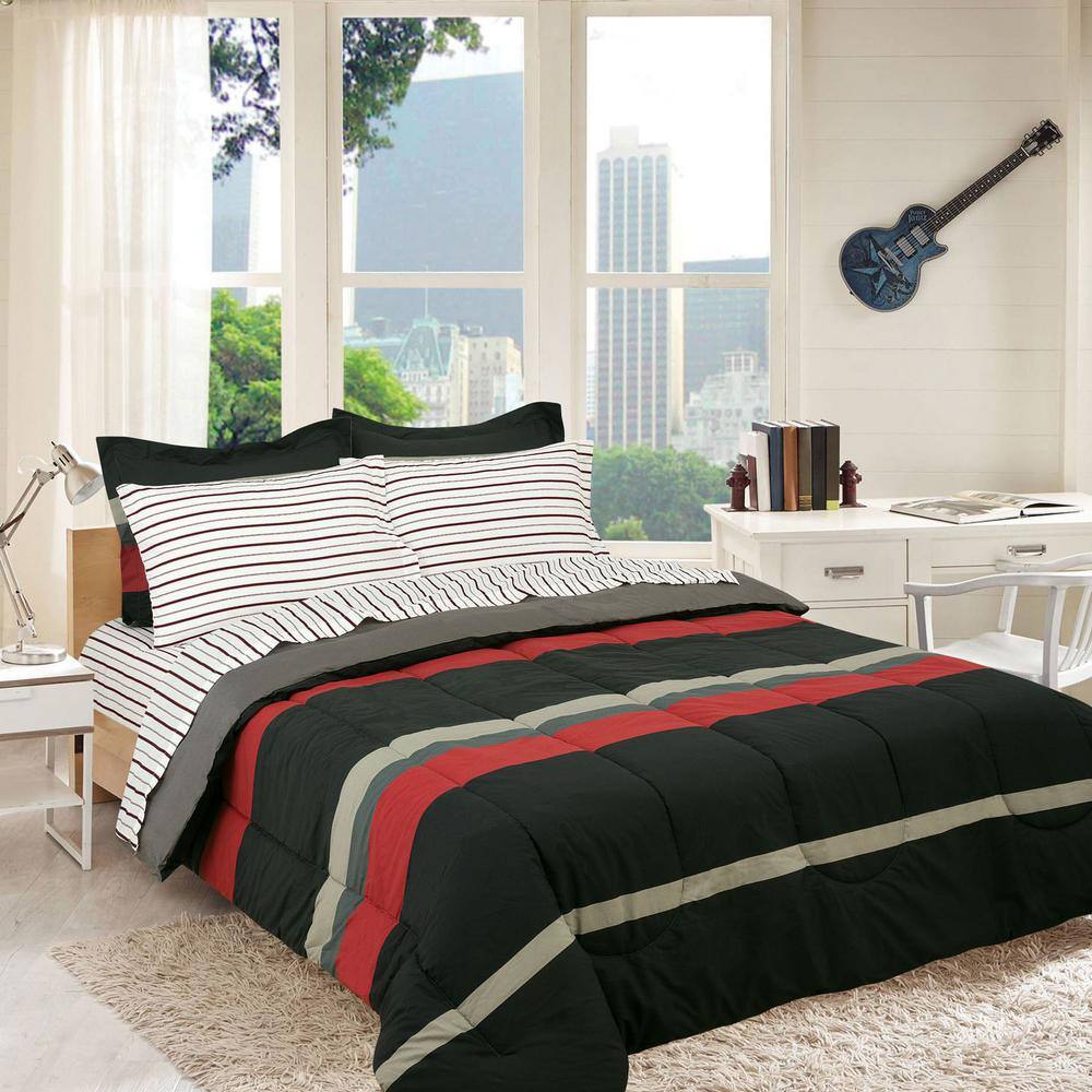 Rugby Stripe 7-Piece Red Full size Bed in a Bag with Reversible Comforter price history on PriceWatchPro